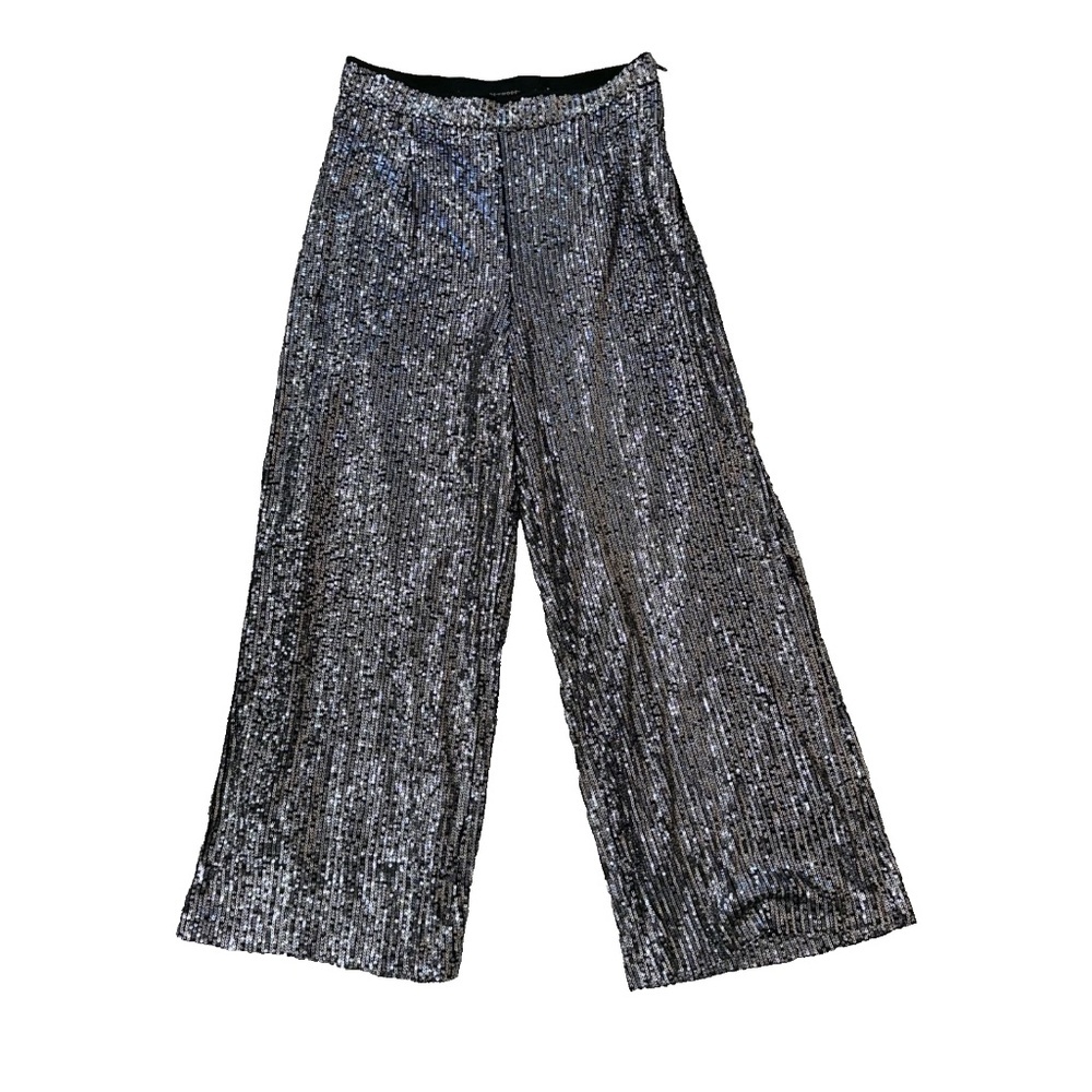 Code X Mode Sequence Silver Wide-leg Cropped Pants Size Medium